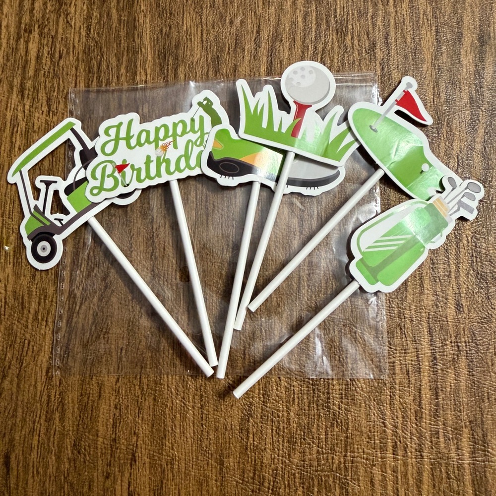 Unbranded Cupcake‎ Toppers Unisex OS Green Golf Theme Birthday Party Decor 24pc